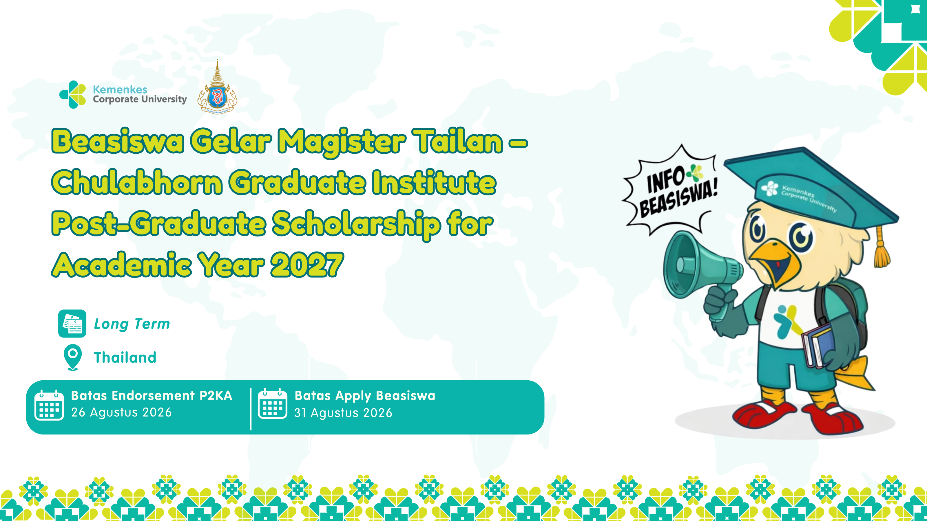 Beasiswa Gelar Magister Tailan Chulabhorn Graduate Institute Post-Graduate Scholarship for Academic Year 2027
